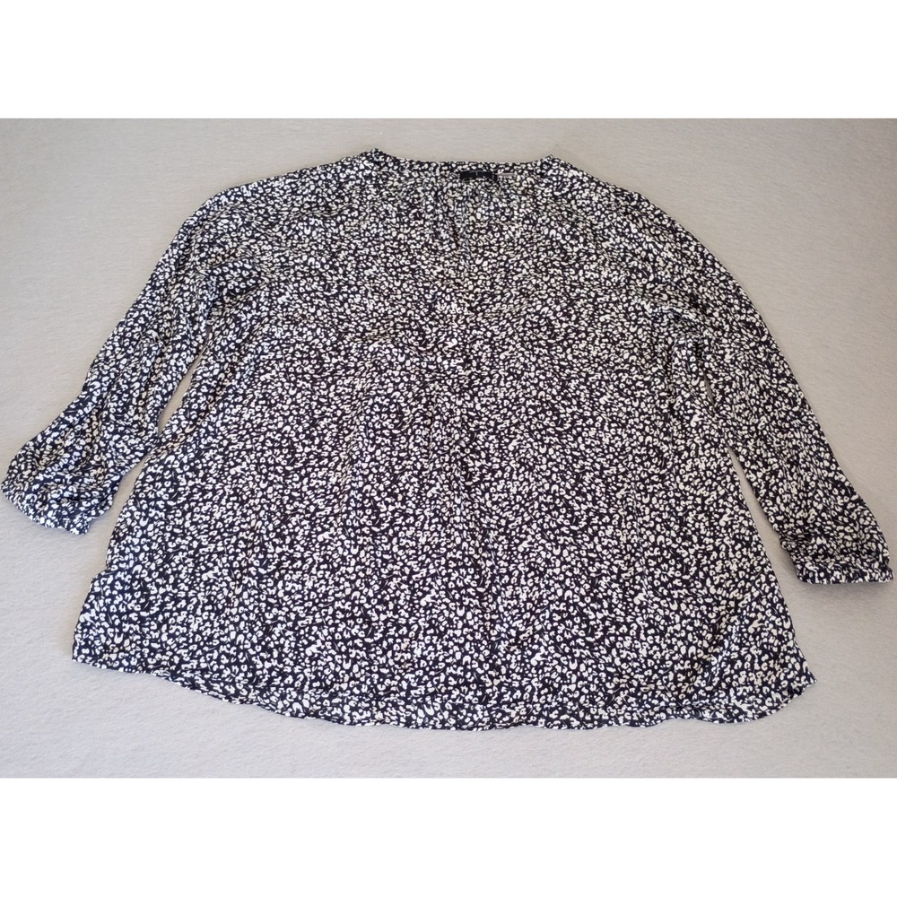 Tahari Black White Abstract Print 3/4 Sleeve Blouse Top 1X Casual Workplace